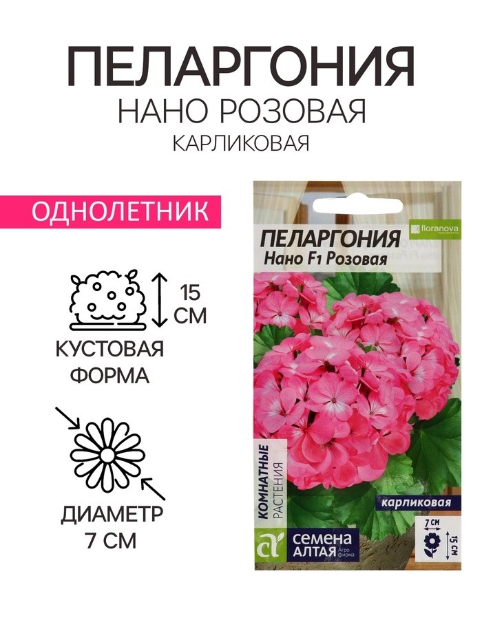 Семена цветов Пеларгония "Нано", ц/п,  "Розовая", ц/п,  3 шт (Цена за 5 шт.)