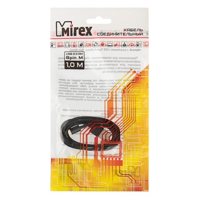 Кабель Mirex, Lightning - USB, 1А, 1 метр, черный