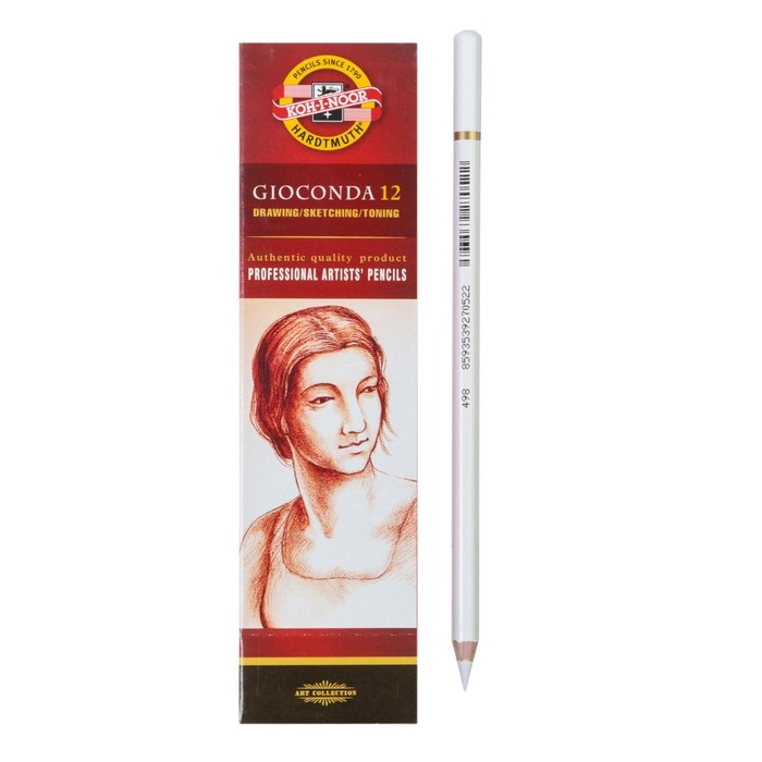 Уголь белый в карандаше 4.5 мм, Koh-I-Noor Soft GIOCONDA 8812/2, L=175 мм (Цена за 12 шт.)
