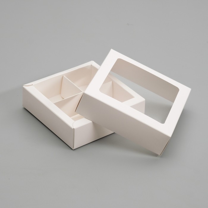 Коробка для конфет 4 шт., с коном, красная, 12.5×12.5×3.5 см (Цена за 5 шт.)