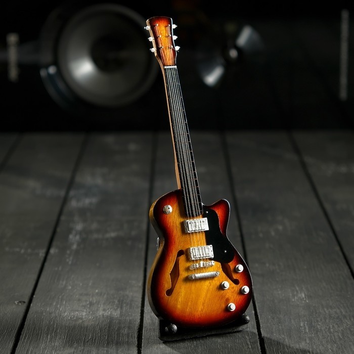 Гитара сувенирная Gibson Es, на подставке, 24×8×2 см, чёрно-жёлтая